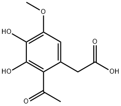 2-アセチル-3,4-ジヒドロキシ-5-メトキシフェニル酢酸 化学構造式