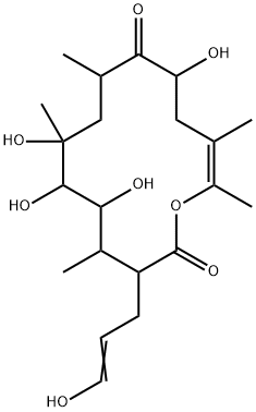 5,6,7,11-テトラヒドロキシ-4,7,9,13,14-ペンタメチル-3-(3-ヒドロキシ-2-プロペニル)-1-オキサシクロテトラデカ-13-エン-2,10-ジオン 化学構造式