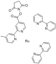 双(联吡啶)-4'-甲基-4-羰基吡啶钌-N-琥珀酰亚胺酯双六氟磷酸酯 结构式