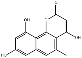 4,8,10-トリヒドロキシ-5-メチル-2H-ナフト[1,2-b]ピラン-2-オン 化学構造式