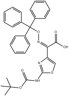 (Z)-2-(2-叔丁氧羰基氨基噻唑-4-基)-2-三苯甲基氧亚氨基乙酸, 140128-20-7, 结构式