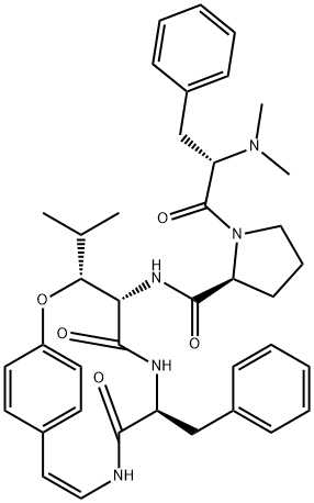 1-(N,N-Dimethyl-L-phenylalanyl)-N-[(3R,4S,7S)-3-isopropyl-5,8-dioxo-7-benzyl-2-oxa-6,9-diazabicyclo[10.2.2]hexadeca-10,12,14(1),15-tetren-4-yl]-L-prolinamide Structure