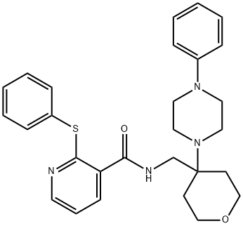 N-[[4-(4-PHENYLPIPERAZIN-1-YL)OXAN-4-YL]METHYL]-2-PHENYLSULFANYLPYRIDINE-3-CARBOXAMIDE, 1428327-31-4, 结构式
