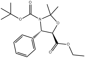 3-(T-BOC)-2,2-ジメチル-4-フェニル-1,3-オキサゾリジン-5-イル]ぎ酸エチルエステル 化学構造式