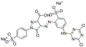 disodium hydrogen 4-[[5-[(4,6-dichloro-1,3,5-triazin-2-yl)amino]-2-sulphonatophenyl]azo]-4,5-dihydro-5-oxo-1-(4-sulphonatophenyl)-1H-pyrazole-3-carboxylate Structure