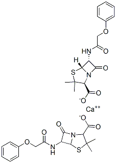 calcium [2S-cis(2alpha,5alpha,6beta)]-bis[3,3-dimethyl-7-oxo-6-[(phenoxyacetyl)amino]-4-thia-1-azabicyclo[3.2.0]heptane-2-carboxylate] Struktur