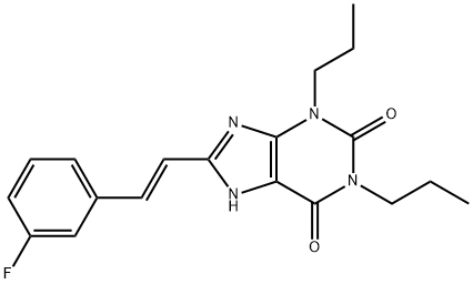 (E)-1,3-Dipropyl-8-(2-(3-fluorophenyl)ethenyl)-3,7-dihydro-1H-purine-2 ,6-dione Struktur