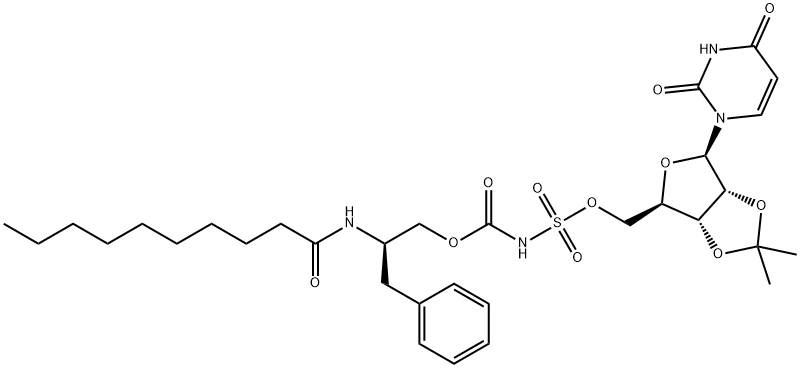 5'-O-(((2-decanoyl-amino-3-hydroxy-3-phenylpropyloxycarbonyl)amino)sulfonyl)-2',3'-O-isopropylideneuridine|