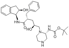 [1(1S,2R),5(S)]-2,3,5-三脱氧-N-(2,3-二氢-2-羟基-1H-茚-1-基)-5-[2-[(叔丁基氨基)甲酰]-1-哌嗪基]-2-(苯基甲基)-D-赤式-戊酰胺 结构式