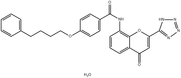 8-[4(4-phenylbutoxy)benzoyl]amino-2-(5-tetrazolyl)-4-oxo-4H-1-benzopyran Struktur