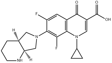 モキシフロキサシン関連化合物A (1-シクロプロピル-6,8-ジフルオロ-1,4-ジヒドロ-7-[(4AS,7AS)-オクタヒドロ-6H-ピロロ[3,4-B]ピリジン-6-イル]-4-オキソ-3-キノリンカルボン酸) 化学構造式
