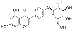 3-[4-(β-D-グルコピラノシルオキシ)フェニル]-5,7-ジヒドロキシ-4H-1-ベンゾピラン-4-オン 化学構造式