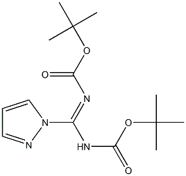 N,N'-ビス(tert-ブトキシカルボニル)-1H-ピラゾール-1-カルボキサミジン 化学構造式
