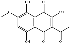 2-アセチル-3,5,8-トリヒドロキシ-6-メトキシ-1,4-ナフタレンジオン 化学構造式