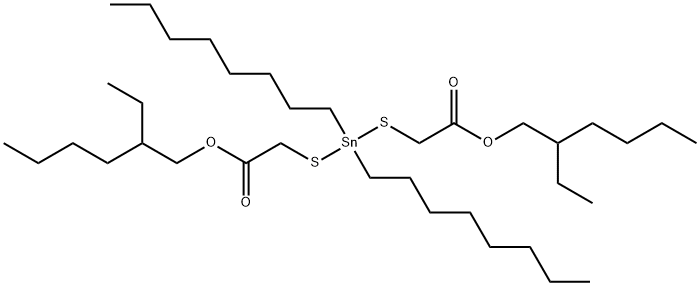 10-エチル-4,4-ジオクチル-7-オキソ-8-オキサ-3,5-ジチア-4-スタンナテトラデカン酸2-エチルヘキシル 化学構造式