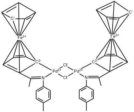 DI-M-CHLOROBIS[2-[1-[(4-METHYLPHENYL)IMINO]ETHYL]FERROCENYL-C,N]DI-PALLADIUM Struktur