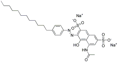 5-(アセチルアミノ)-3-(4-ドデシルフェニルアゾ)-4-ヒドロキシナフタレン-2,7-ビス(スルホン酸ナトリウム) 化学構造式
