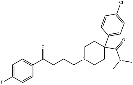 4-(4-クロロフェニル)-1-[3-(4-フルオロベンゾイル)プロピル]-N,N-ジメチル-4-ピペリジンカルボアミド 化学構造式