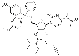 N-乙酰基-5'-O-(4,4-二甲氧基三苯甲基)-2'-脱氧-2'-氟胞苷-3'-(2-氰基乙基-N,N-二异丙基)亚磷酰胺 结构式