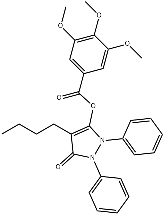 3,4,5-トリメトキシ安息香酸4-ブチル-2,5-ジヒドロ-5-オキソ-1,2-ジフェニル-1H-ピラゾール-3-イル 化学構造式