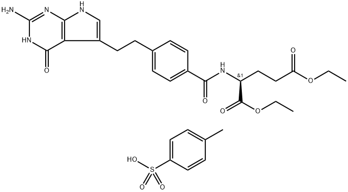 N-[4-[2-(2-氨基-4,7-二氢-4-氧代-1H-吡咯并[2,3-D]嘧啶-5-基)乙基]苯甲酰]-L-谷氨酸二乙酯对甲苯磺酸盐 结构式