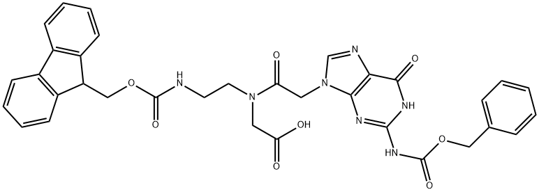 甘氨酸, N-[[1,6-二氢-6-氧代-2-[[(苯基甲氧基)羰基]氨基]-9H-嘌呤-9-基]乙酰基]-N-[2-[[(9H-芴-9-基甲氧基)羰基]氨基]乙基]- 结构式