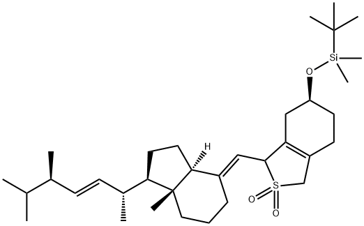 tert-Butyl-dimethyl-{3-[7a-methyl-1-(1,4,5-trimethyl-hex-2-enyl)-octahydro-inden-4-ylidenemethyl]-2,2-dioxo-2,3,4,5,6,7-hexahydro-1H-2l6-benzo[c]thiophen-5-yloxy}-silane Struktur