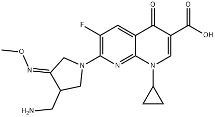 6-フルオロ-7-[(4Z)-3-(アミノメチル)-4-(メトキシイミノ)ピロリジノ]-1,4-ジヒドロ-1-シクロプロピル-4-オキソ-1,8-ナフチリジン-3-カルボン酸 化学構造式