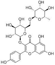 3-[[6-O-(6-デオキシ-α-L-マンノピラノシル)-β-D-グルコピラノシル]オキシ]-2-(4-ヒドロキシフェニル)-5,7-ジヒドロキシ-4H-1-ベンゾピラン-4-オン 化学構造式