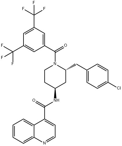 (2R,4S)-N-[1-[3,5-Bis(trifluoromethyl)benzoyl]-2-(4-chlorobenzyl)piperidin-4-yl]quinoline-4-carboxamide Structure
