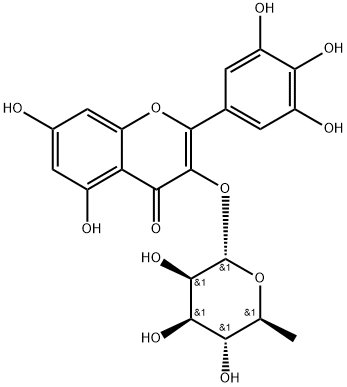 3-(α-L-ラムノピラノシルオキシ)-3',4',5,5',7-ペンタヒドロキシフラボン 化学構造式