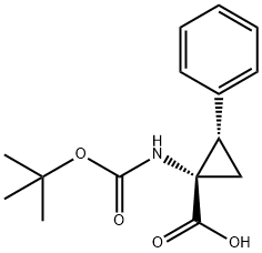 (1S,2S)-N-BOC-1-アミノ-2-フェニルシクロプロパンカルボン酸 化学構造式