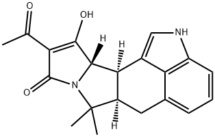 10-アセチル-2,6,6aβ,7,11aα,11bβ-ヘキサヒドロ-11-ヒドロキシ-7,7-ジメチル-9H-ピロロ[1',2':2,3]イソインドロ[4,5,6-cd]インドール-9-オン 化学構造式