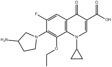 1,4-ジヒドロ-1-シクロプロピル-4-オキソ-6-フルオロ-7-(3-アミノピロリジノ)-8-エトキシキノリン-3-カルボン酸 化学構造式
