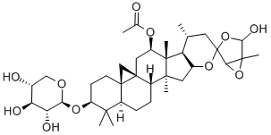 12β-アセトキシ-16,23:23,26:24,25-トリエポキシ-26-ヒドロキシ-9,19-シクロ-5α-ラノスタン-3β-イルβ-D-キシロピラノシド 化学構造式
