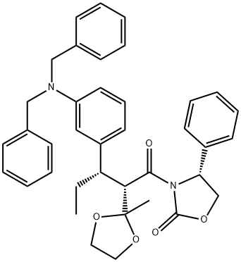 [4R-[3(2S*,3S*),4R*]]-3-[3-[3-[Bis(phenylmethyl)amino]phenyl]-2-(2-methyl-1,3-dioxolan-2-yl)-1-oxopentyl]-4-phenyl-2-oxazolidinone Structure