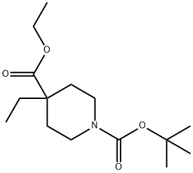 カルボン酸エチル1-BOC-4-エチル-4-ピペリジン 化学構造式
