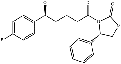 (S)-3-((S)-5-(4-フルオロフェニル)-5-ヒドロキシペンタノイル)-4-フェニルオキサゾーリジン-2-オン 化学構造式