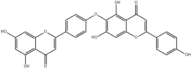 4',5,7-トリヒドロキシ-6-[4-(5,7-ジヒドロキシ-4-オキソ-4H-1-ベンゾピラン-2-イル)フェノキシ]フラボン 化学構造式