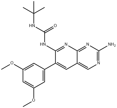 N′-(tert-ブチルカルバモイル)-6-(3,5-ジメトキシフェニル)ピリド[2,3-d]ピリミジン-2,7-ジアミン 化学構造式