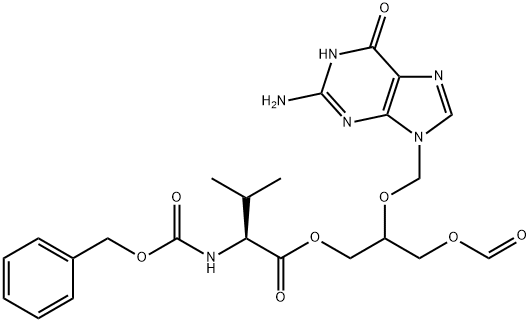 N-苄氧羰基-L-缬氨酸 2-[(2-氨基-1,6-二氢-6-氧代-9H-嘌呤-9-基)甲氧基]-3-(甲酰氧基)丙基酯 结构式