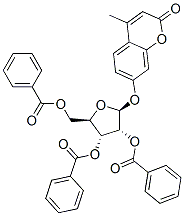 2H-1-Benzopyran-2-one, 4-methyl-7-(2,3,5-tri-O-benzoyl-.beta.-D-ribofuranosyl)oxy- Struktur