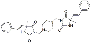 5-methyl-3-[[4-[[4-methyl-2,5-dioxo-4-[(E)-2-phenylethenyl]imidazolidi n-1-yl]methyl]piperazin-1-yl]methyl]-5-[(E)-2-phenylethenyl]imidazolid ine-2,4-dione 结构式