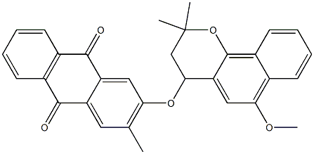 (+)-2-[[3,4-Dihydro-6-methoxy-2,2-dimethyl-2H-naphtho[1,2-b]pyran-4-yl]oxy]-3-methyl-9,10-anthracenedione Structure