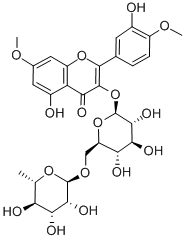 3-[6-O-α-L-ラムノピラノシル-β-D-グルコピラノシルオキシ]-3',5-ジヒドロキシ-4',7-ジメトキシフラボン 化学構造式