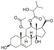 (14β)-11α-アセチルオキシ-3β,14-ジヒドロキシ-12β-(2-ヒドロキシ-3-メチル-1-オキソブトキシ)プレグナ-5-エン-20-オン 化学構造式