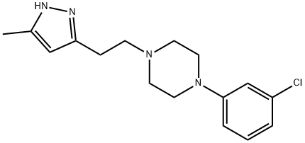 1-(3-クロロフェニル)-4-[2-(5-メチル-1H-ピラゾール-3-イル)エチル]ピペラジン 化学構造式