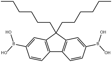 9,9-ジヘキシルフルオレン-2,7-ジボロン酸 化学構造式