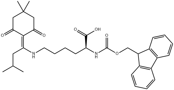 N-芴甲氧羰基-N'-[1-(4,4-二甲基-2,6-二氧代环己基亚甲基)-3-甲基丁基]-L-赖氨酸 结构式
