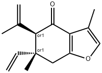 rac-6,7-ジヒドロ-6β*-ビニル-3,6-ジメチル-5α*-イソプロペニルベンゾフラン-4(5H)-オン 化学構造式